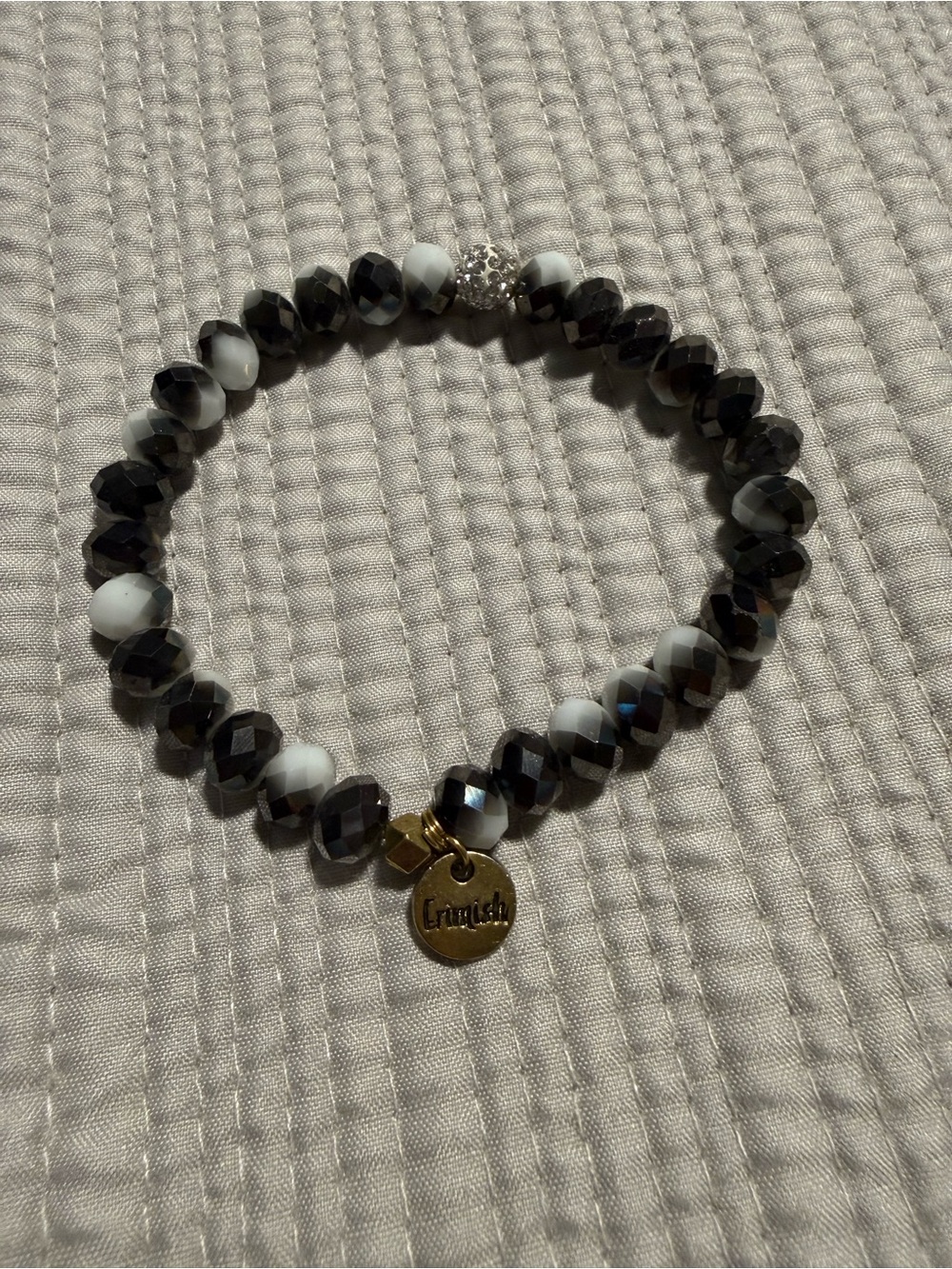 Erimish Black and White Faceted Bead Bracelet with Gold Charm